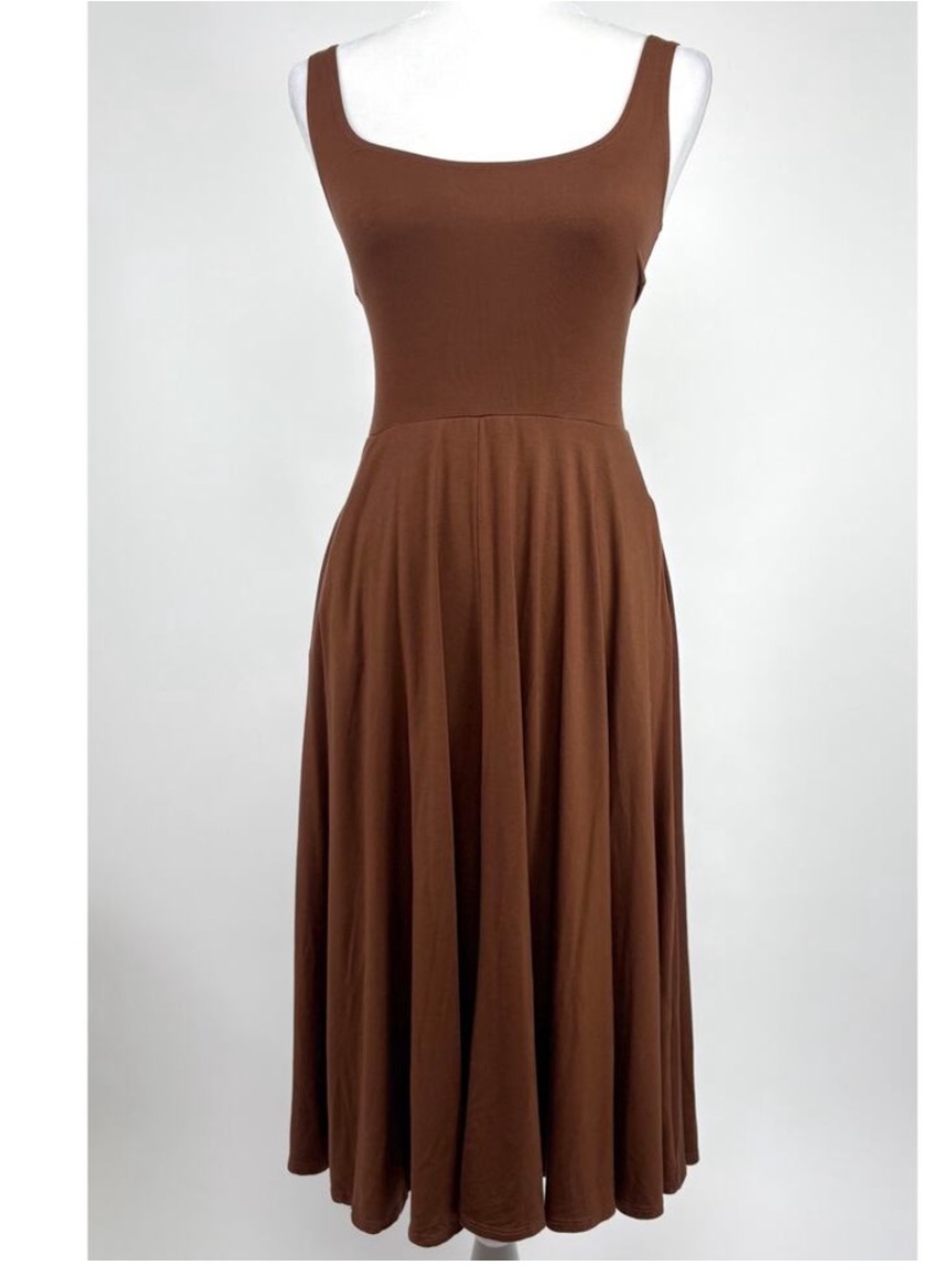 Reformation Rou Knit Dress Brown Sleeveless Fit Flare Midi Dress small - Picture 2 of 9